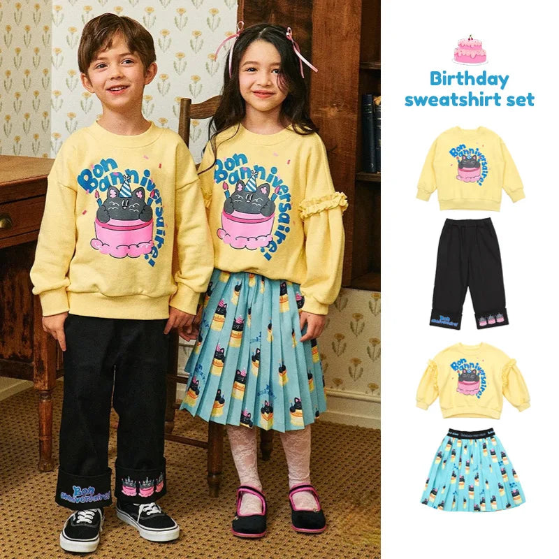 Children's Sweatshirt Suit 2024 Spring New Fashionable Cute Girls Sweatshirt Bustier Cotton Top Long Pants Children's Clothing