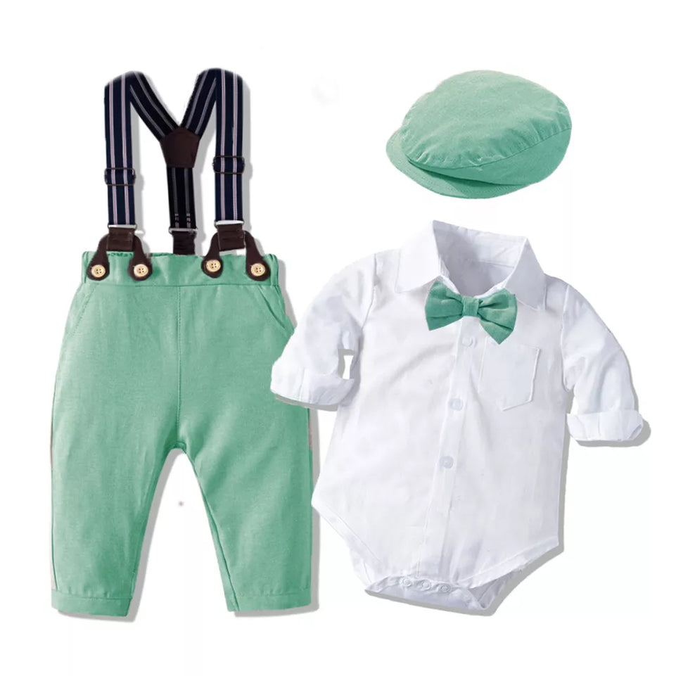 Gentleman Toddler Boy Romper Clothing Suit Newborn Solid Cotton Jumpsuit Belt Bow Hat Set Baby Boys 1st Birthday Wedding Outfit